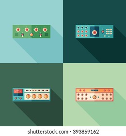 Audio compressors flat square icons. Set 1