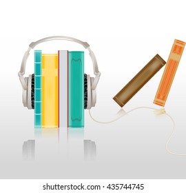 audio concept illustration with headphones and books. vector illustration