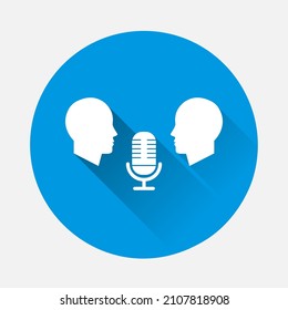 Audio conference vector  icon on blue background. Flat image with long shadow.