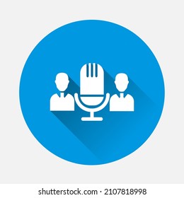 Icono del vector de conferencia de audio sobre fondo azul. Imagen plana con sombra larga.