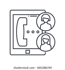 Audio conferencing icon, linear isolated illustration, thin line vector, web design sign, outline concept symbol with editable stroke on white background.