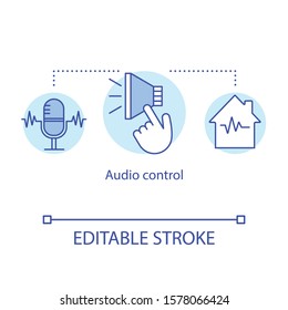 Audio control concept icon. Voice command management. Speech recognition technology. Smart house. Home automation idea thin line illustration. Vector isolated outline drawing. Editable stroke