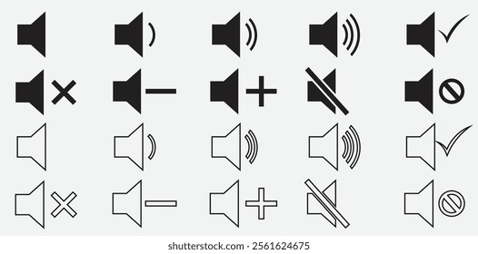 Audio Control Icons Set – Volume Adjustment Symbols