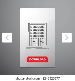 Audio, control, mix, mixer, studio Line Icon in Carousal Pagination Slider Design & Red Download Button