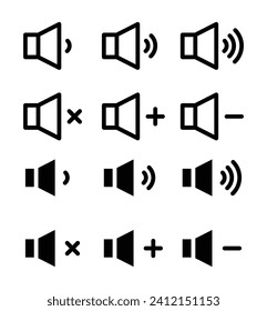 Audio Control vector icon set. Silent and mute sound broadcast vector symbol for UI design.