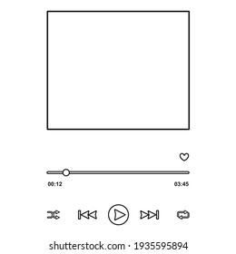 Audio Controls For Streaming Music With Blank Album Artwork And Control Buttons In Outline Vector