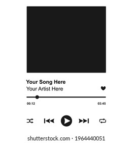 Audio controls for streaming music with blank album artwork and control buttons in vector