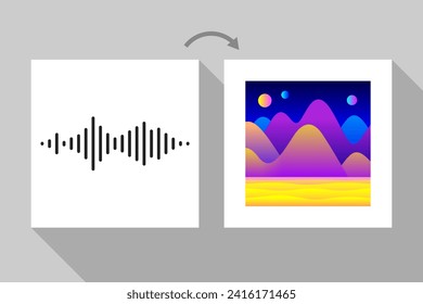 Audio data is converting to image, concept of picture generated from verbal description using artificial intelligence and special software, modern AI technology, creative work and digital art