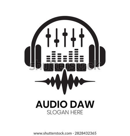 Audio DAW logo features a professional arrangement of headphones integrated with audio mixing faders and sound wave graphics. This clean, modern design is exceptionally suitable for recording studios, music production companies, audio engineers, podcast networks, or sound design agencies needing a creative visual identity that highlights modern audio technology and precision mixing.