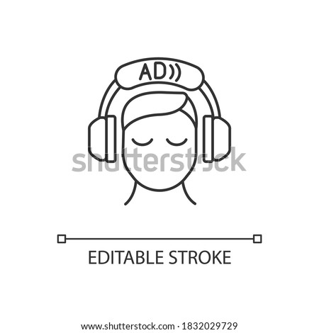 Audio description linear icon. Video description. Narration. Audio described TV programmes. Thin line customizable illustration. Contour symbol. Vector isolated outline drawing. Editable stroke