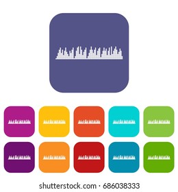 Audio digital equalizer technology icons set vector illustration in flat style in colors red, blue, green, and other