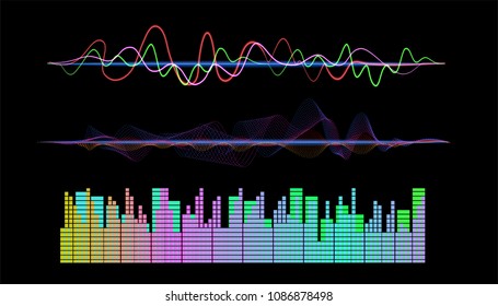 Audio Digital Equalizer Technology, Pulse Musical.abstract Of Sound Wave , Light Frequencies Or Bright Equalizer . Neon Colorful Digital Musical Bar For Technology Concept	