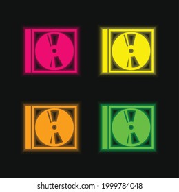 Audio Disc With Case four color glowing neon vector icon