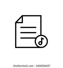 Audio document file music note page icon in outline style on white background, Vector icon