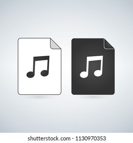 Audio Document file vector icon with music note. flat sign for mobile concept and web design. Paper doc simple solid icon. Symbol, logo illustration.