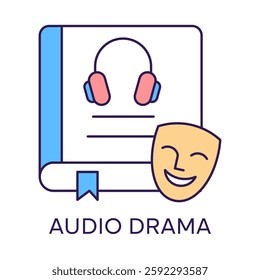 Audio Drama – Headphones and Theater Mask Representing Immersive Storytelling with Editable Stroke