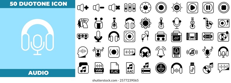 Audio Duotone Editable Icons set. Vector illustration in modern thin duotone style of audio icons: audio, music, ear, etc