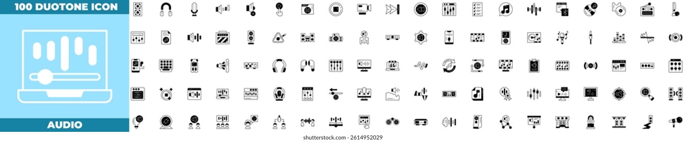 Audio Duotone Editable Icons set. Vector illustration in modern thin duotone style of audio icons: music, radio, voice, etc