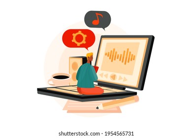Audio Editing Illustration concept. Flat illustration isolated on white background.