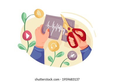 Audio Editing Illustration concept. Flat illustration isolated on white background.