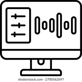 Design vetorial de edição de áudio em estilo moderno, mixagem de som e conceito de produção de podcast, ilustração de criação de multimídia. Ícone de Linha