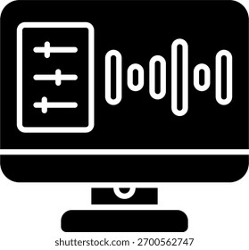 Design vetorial de edição de áudio em estilo moderno, mixagem de som e conceito de produção de podcast, ilustração de criação de multimídia. Ícone de Glifo