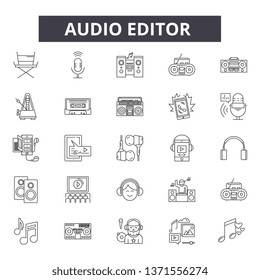 Audio editor line icons, signs set, vector. Audio editor outline concept, illustration: audio,editor,video,web,computer,media