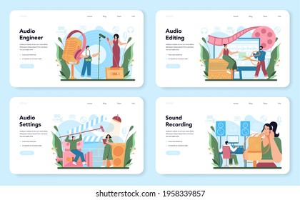 Audio engineer web banner or landing page set. Music production industry