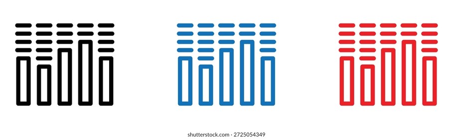 Barras de ecualizador de audio que muestran el espectro de ondas de sonido en varios colores de contorno