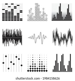 Audio-Equalizer für schwarz-weiße Symbole Set flach 