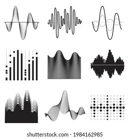 ecualizador de audio iconos blanco negro conjunto plano 
