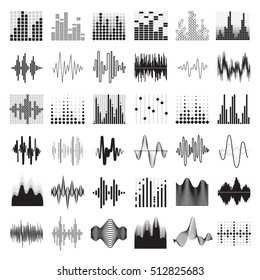 Audio equalizer black white icons set flat isolated vector illustration 