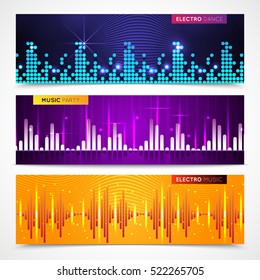 Audio equalizer horizontal banners set with music party symbols flat isolated vector illustration 