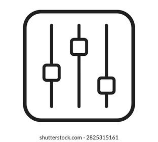 Audio equalizer sliders control panel line icon vector illustration. Volume settings, sound adjustment, and frequency fader.