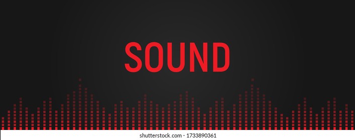 Audio equalizer, voice range recognition illustration. Music playback, soundtrack icon. Digital audio spectrum. Isolated red sound vibrations on black background