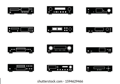 Audio equipment. CD player. Amplifier. Network player. Silhouette vector