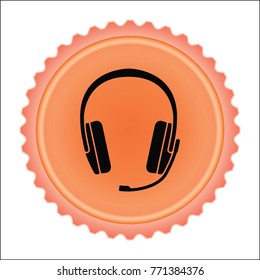 Audio equipment icon on orange background. Headset vector illustration