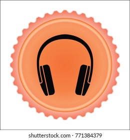 Audio equipment icon on orange background. Headphone vector illustration