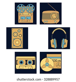 Audio equipment icons set. Sound accessories vector collection.