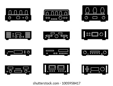 Audio equipment vector set. Amplifier and media player