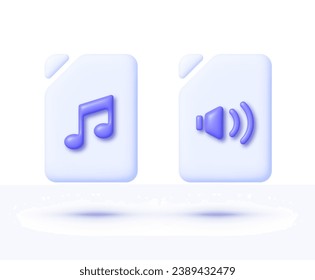 Archivo de audio en 3d con fondo blanco. Reproducir signo. Diseño de ilustración de vector