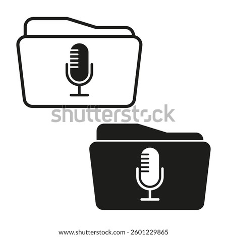 Audio file folder. Black sound document. Voice recording symbol. Vector archive icon.