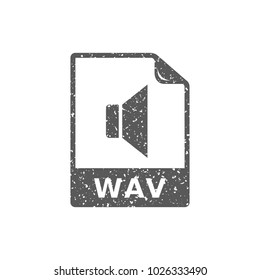 Audio file format icon in grunge texture. Vintage style vector illustration.