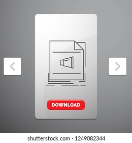 Audio, file, format, music, sound Line Icon in Carousal Pagination Slider Design an Red Download Button