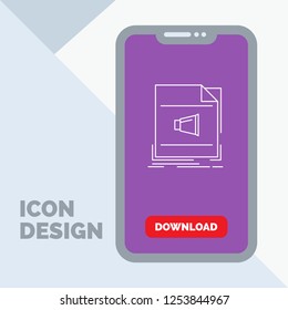Audio, file, format, music, sound Line Icon in Mobile for Download Page
