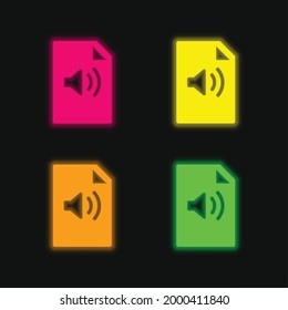 Archivo de audio icono de vector de neón brillante de cuatro colores