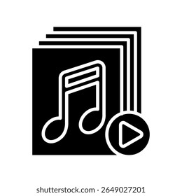 Audio File glyph icon, use for journalist, broadcasting, education, news and media UI, UX kit, app and web development, digital or print.