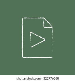 Audio file hand drawn in chalk on a blackboard vector white icon isolated on a green background.