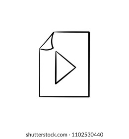 Icono de doodle dibujado a mano con el esquema del archivo de audio. Pictograma del sistema de archivos de medios como concepto de imagen de boceto vectorial de almacenamiento de datos de medios para impresión, web, móviles e infografías aisladas en fondo blanco.