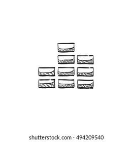 Audio file icon in doodle sketch lines. Computer data music streaming folder storage